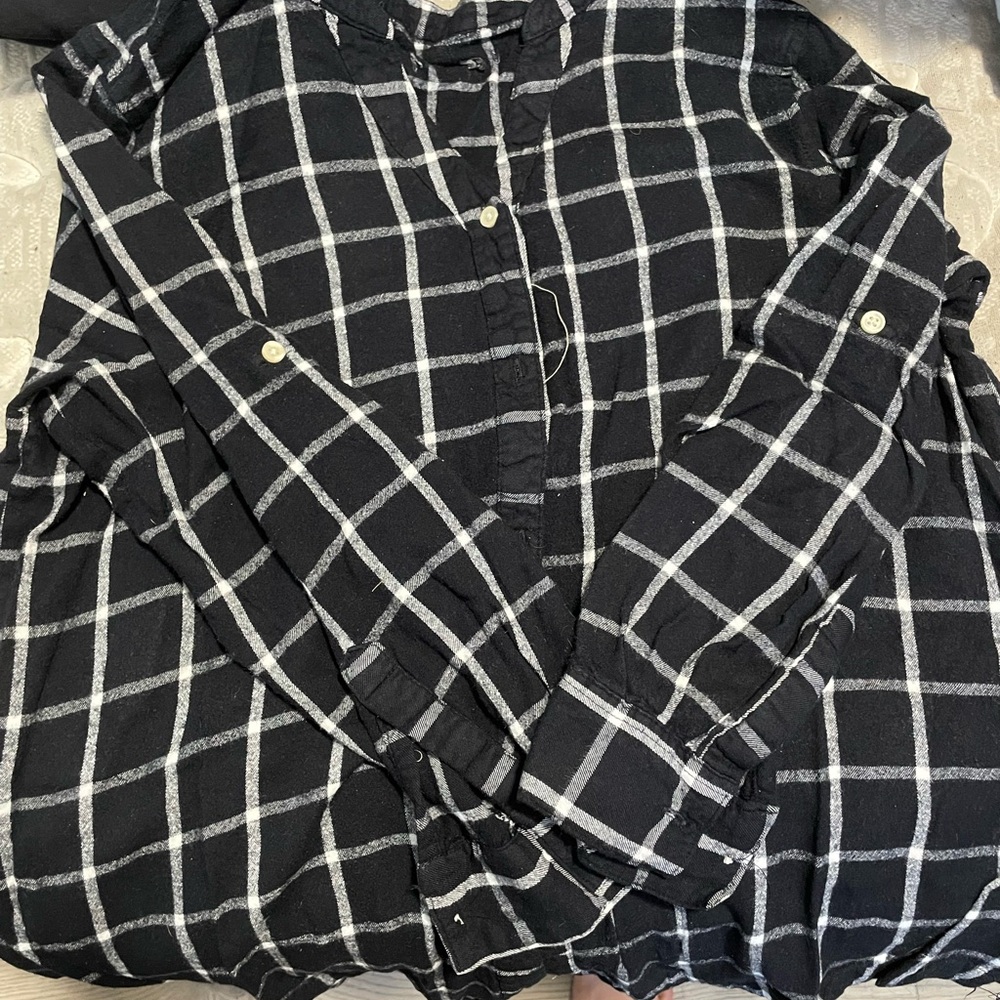 Black and White Plaid Button-Up Shirt